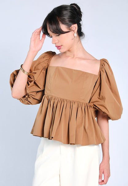 Mark Bumgarner X Vania Romoff For Plains & Prints Gia Short Sleeve Top (Brown)