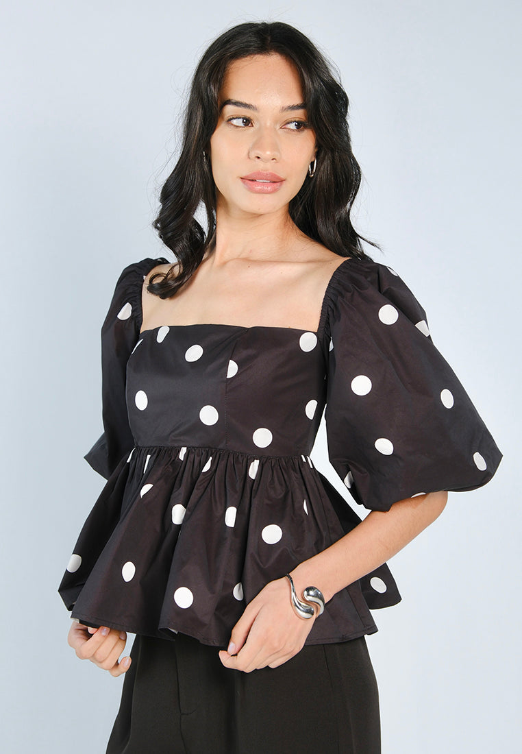 Mark Bumgarner X Vania Romoff For Plains & Prints Gia Short Sleeve Top (Polkadot)