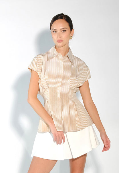 Sari- Sari Giliw Short Sleeve Top (Striped Brown)