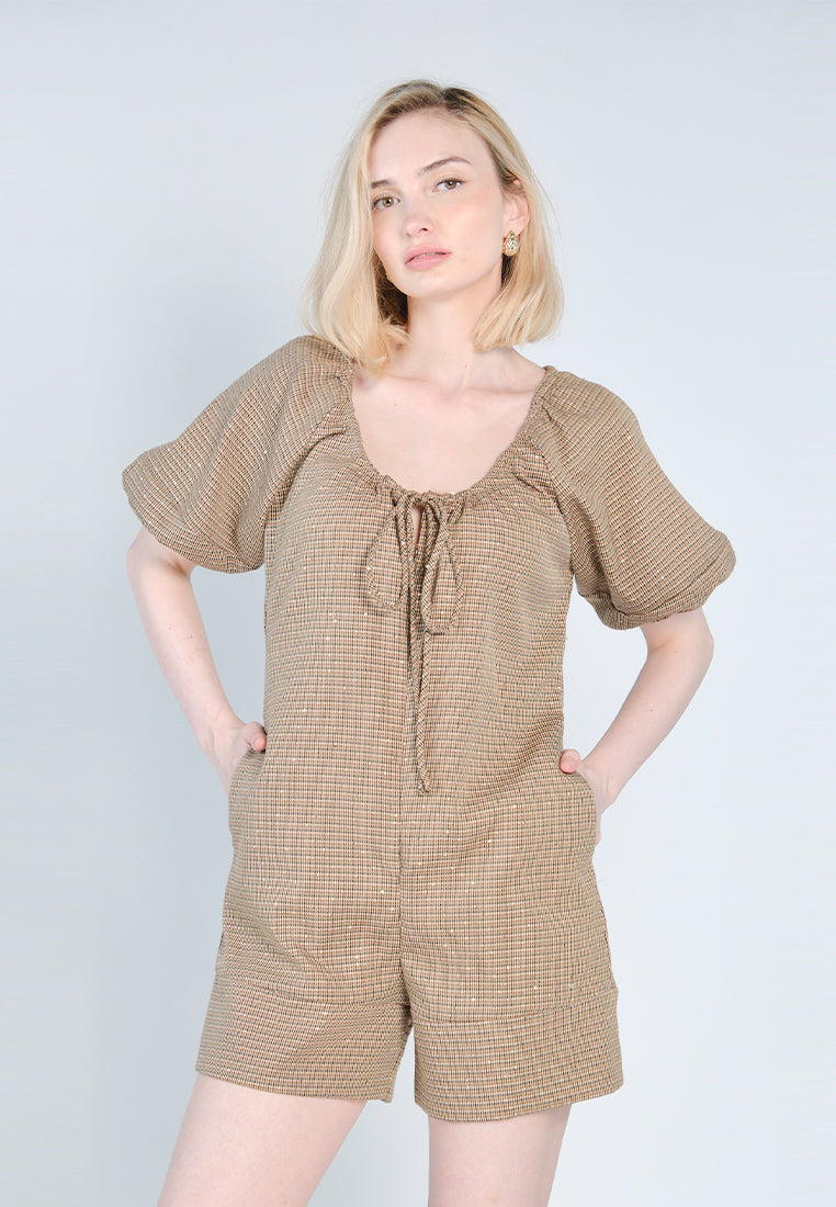 Nobleza Ginny Short Sleeve Playsuit (Brown)