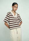 Gionn Short Sleeve Top (Striped Brown)