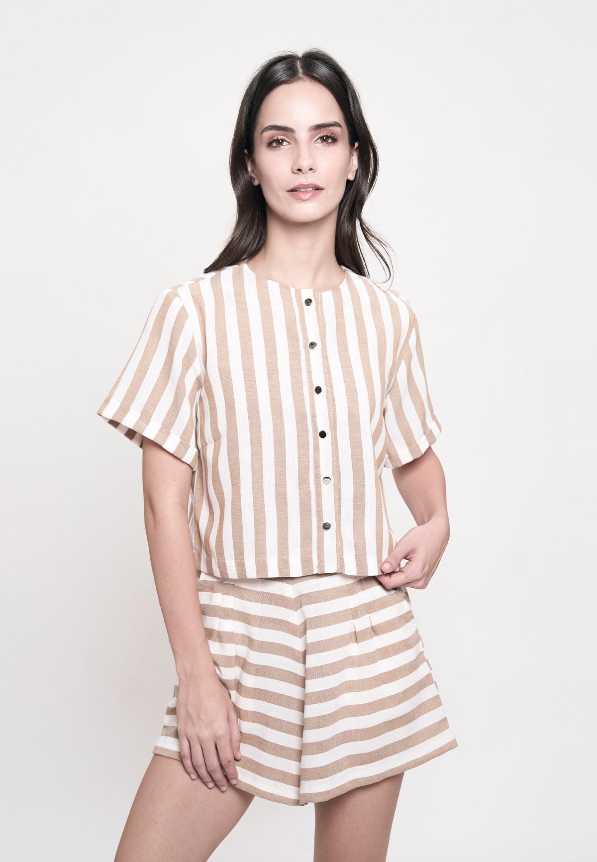 Graham Short Sleeve Top (Striped Brown)