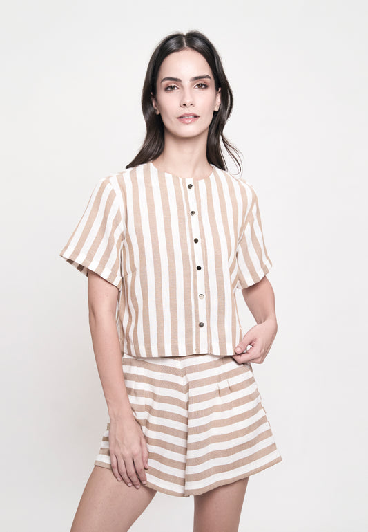 Graham Short Sleeve Top (Striped Brown)