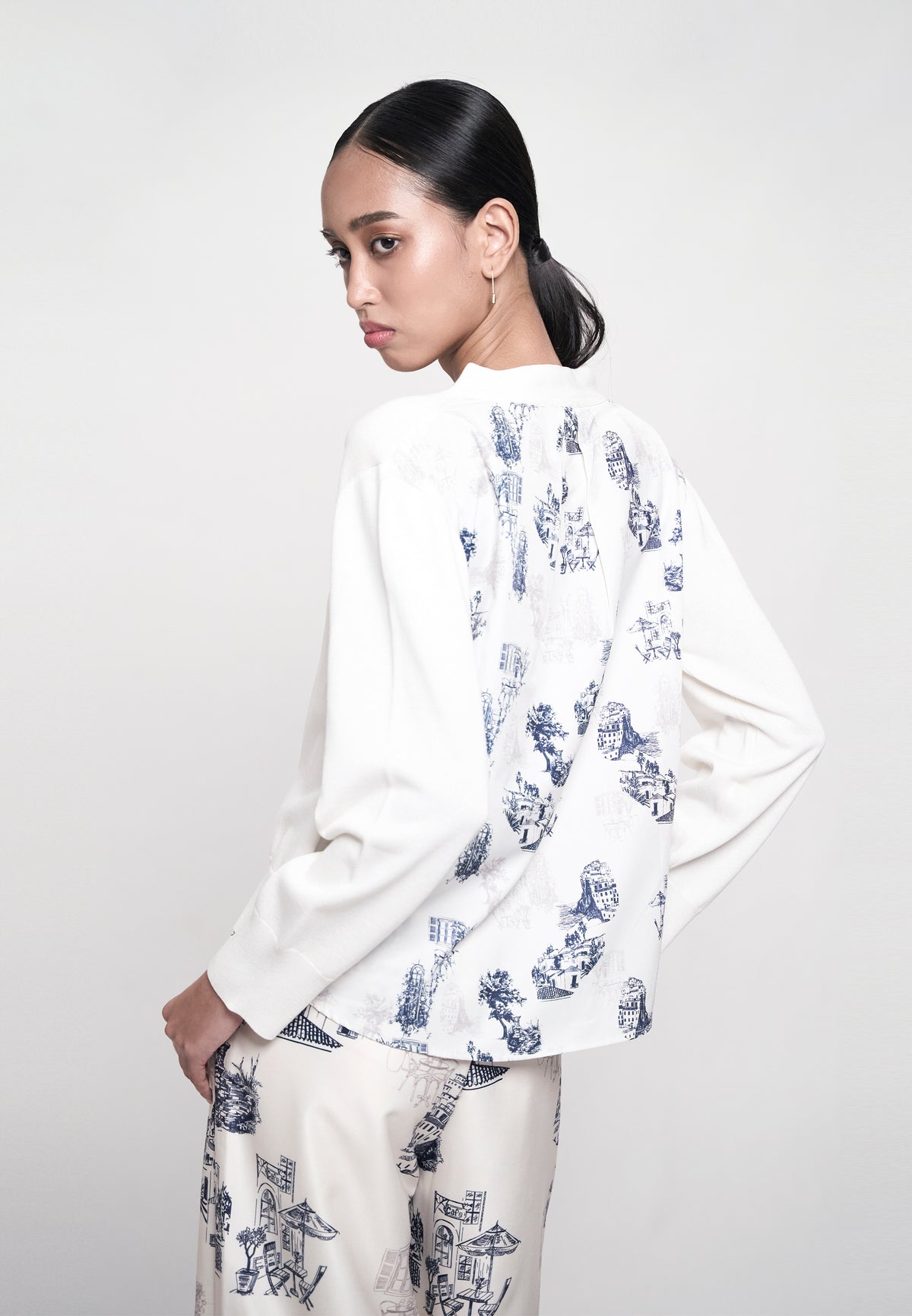 Greece Long Sleeve Cardigan (Printed Cream)