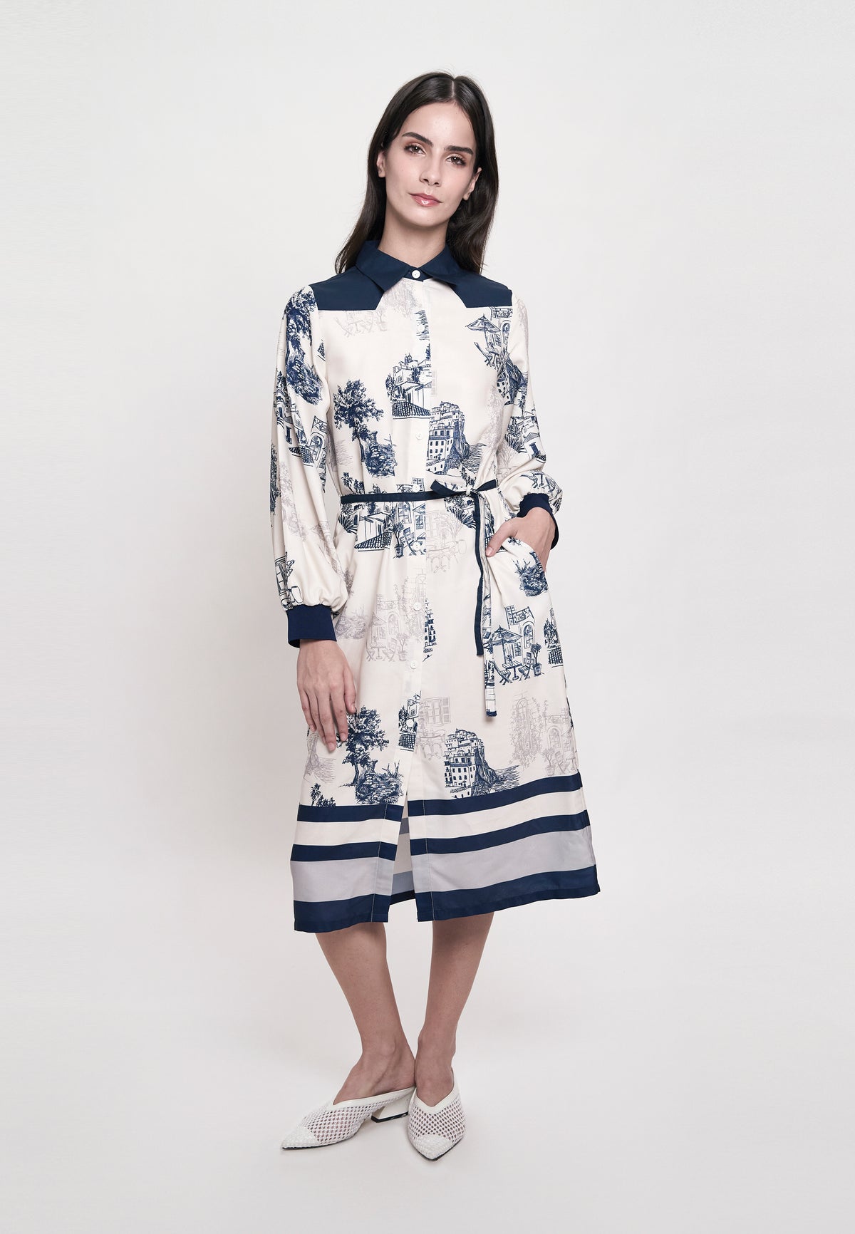 Greece Long Sleeve Dress (Printed Taupe)