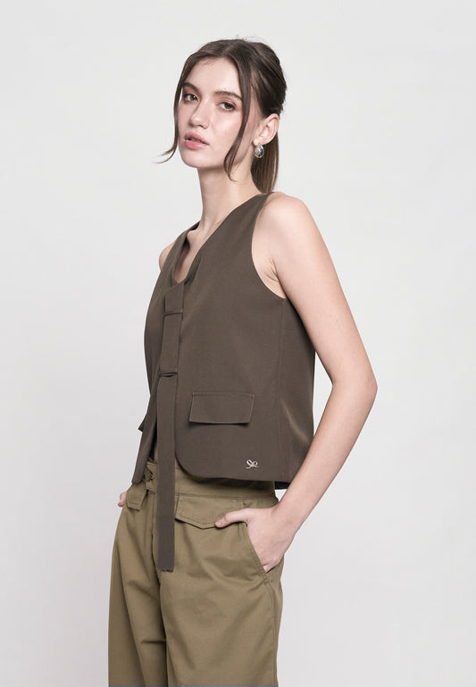 Grey Sleeveless Top (Brown )