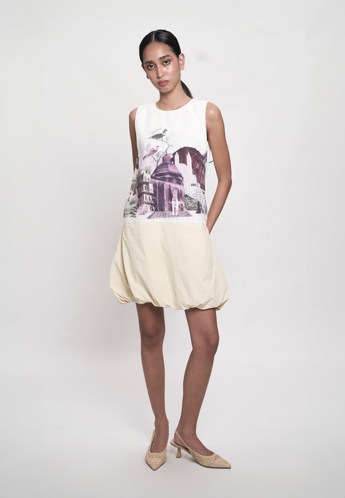Gwynete Sleeveless Dress (Spot Print Cream)