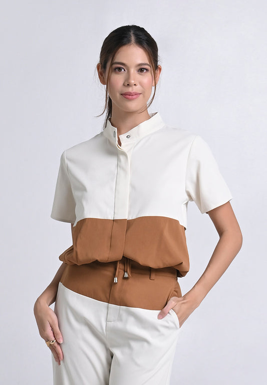 Archetype Travel Hansen Short Sleeve Top (Cream/Brown)