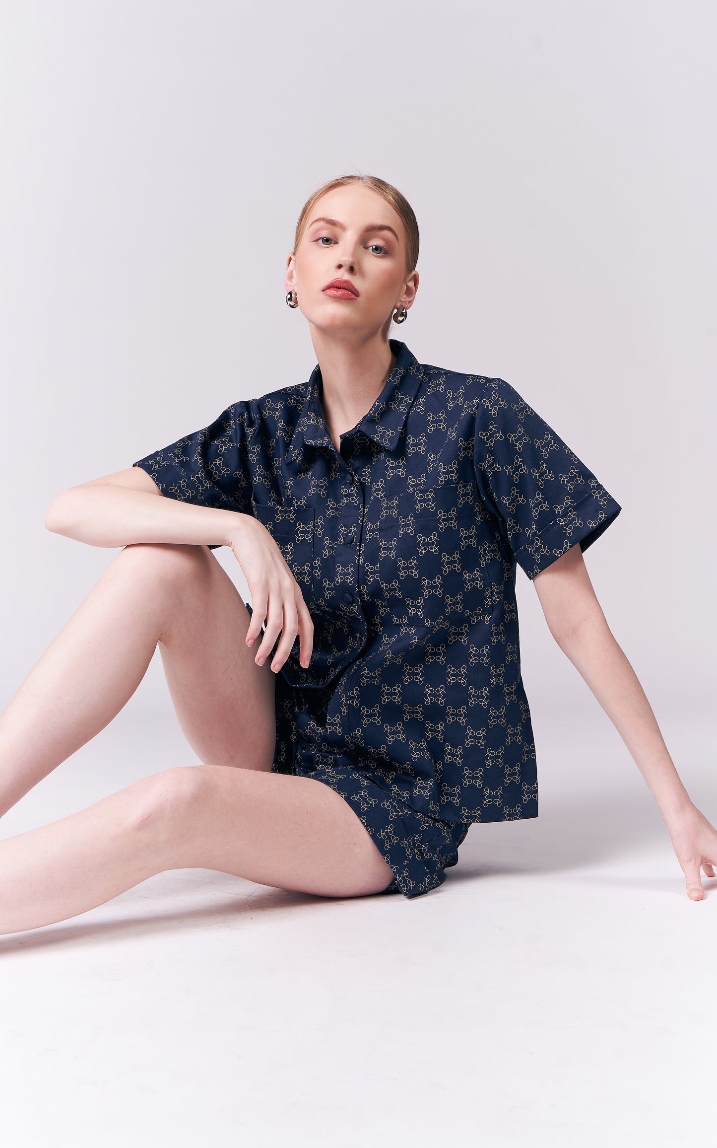 DNM Studios Hariette Short Sleeve Top (P. Navy)