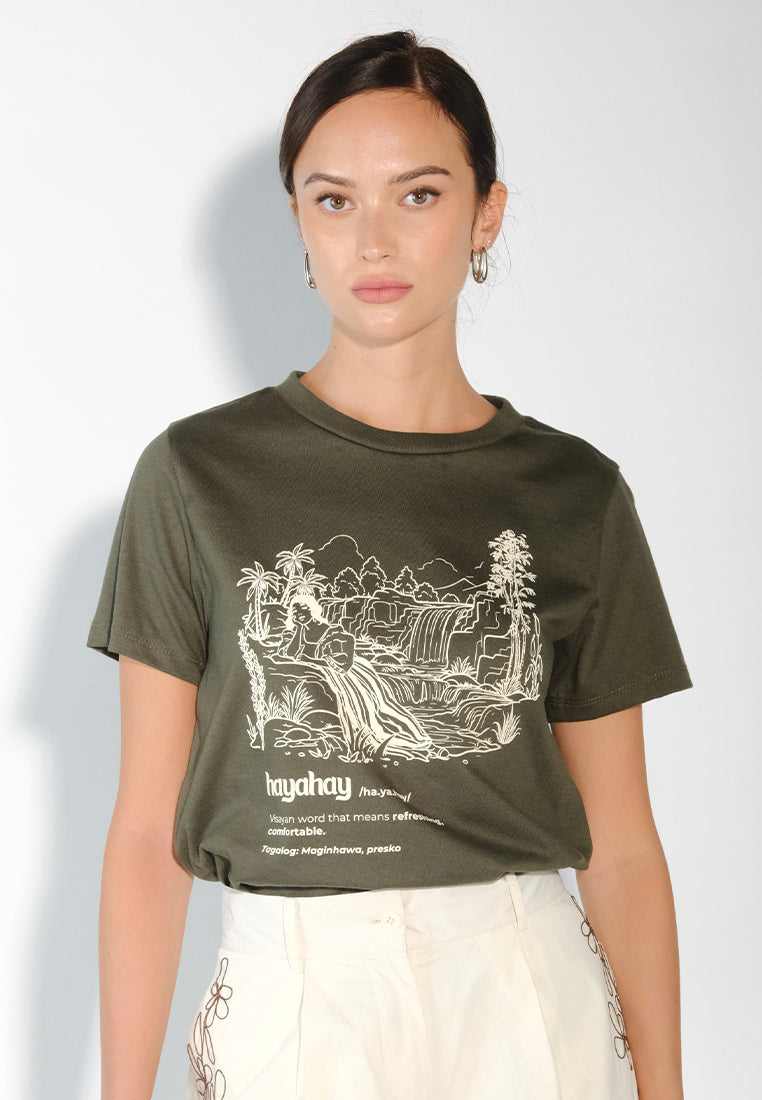 Culturatees Hayahay Short Sleeve Shirt Top  (Olive Green)