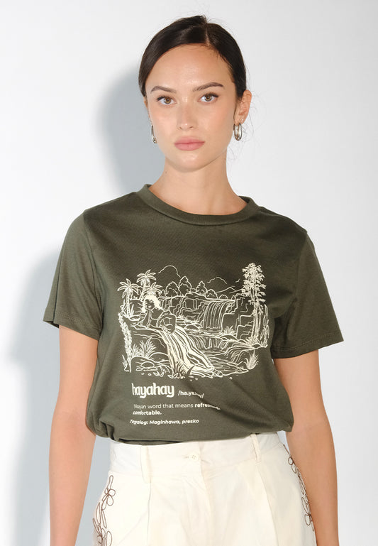 Culturatees Hayahay Short Sleeve Shirt Top  (Olive Green)