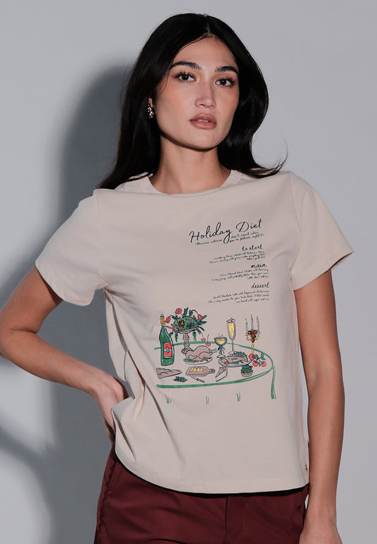 Holiday Tees 2025 Holiday Diet Short Sleeve Shirt Top (Beige)