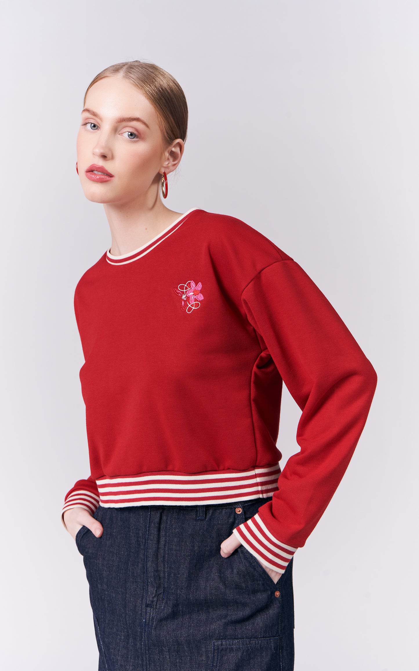 DNM Studios Horizon Long Sleeve Pullover Top (Red)