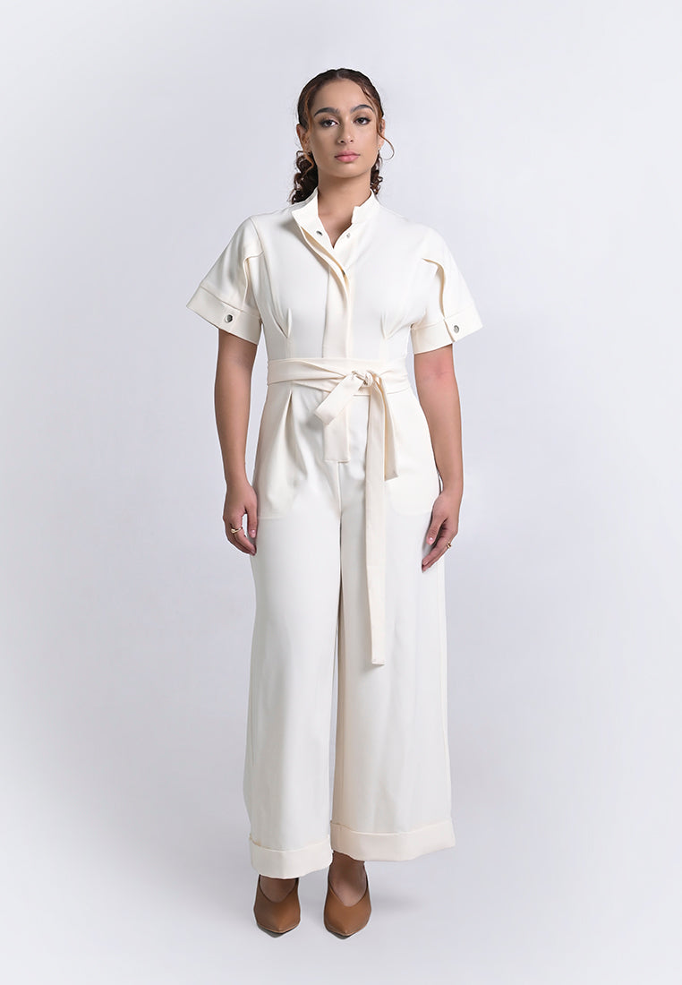 Archetype Travel Houston Short Sleeve Pantsuit  (Cream)