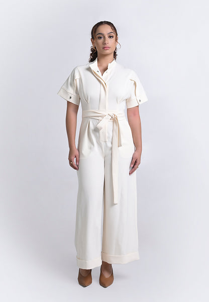 Archetype Travel Houston Short Sleeve Pantsuit  (Cream)