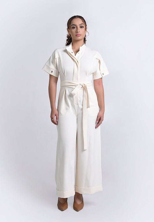 Archetype Travel Houston Short Sleeve Pantsuit  (Cream)