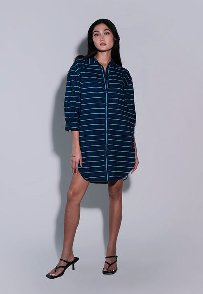Holiday 2025 Ichan Quarter Sleeve Dress (Striped Blue)