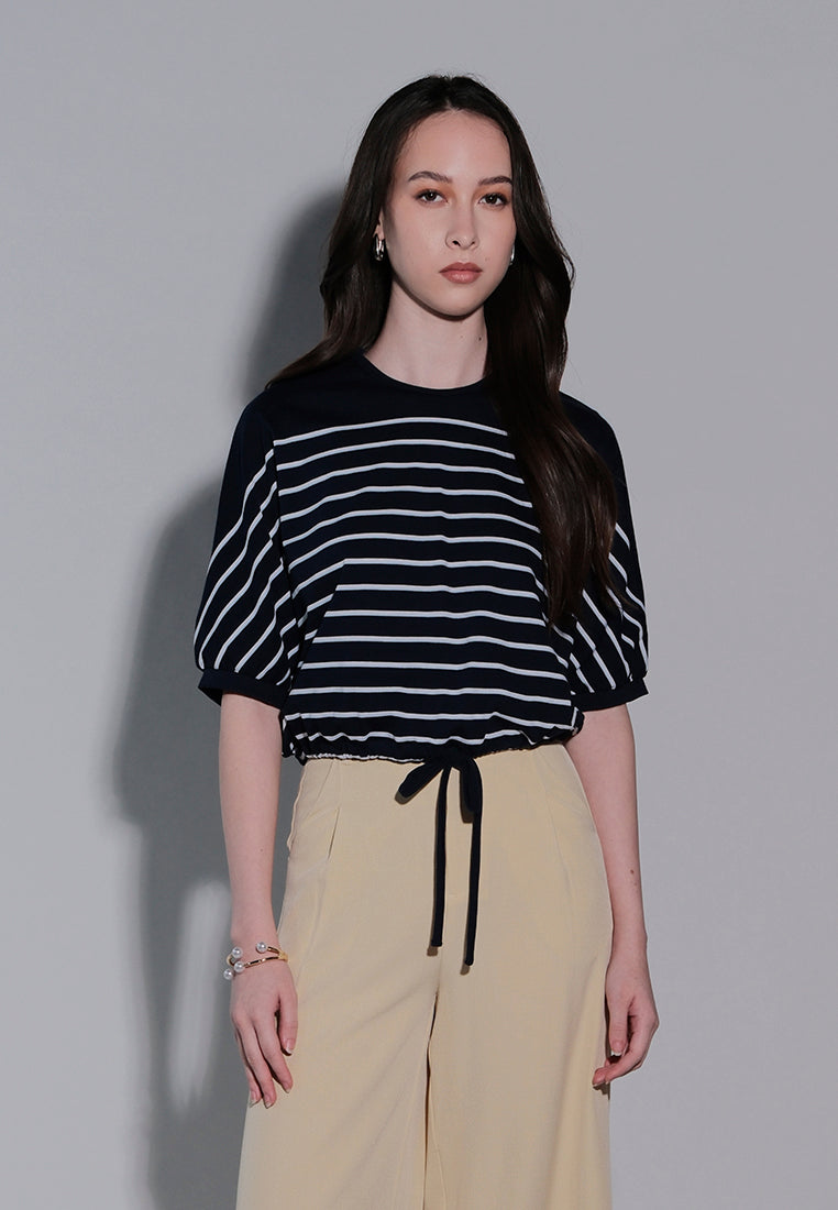 Holiday 2025 Idhaya Short Sleeve Top (Striped Navy)