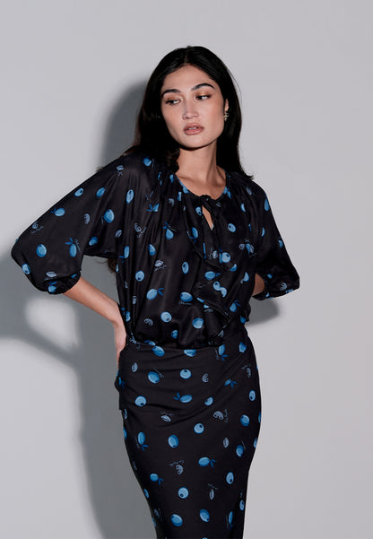 Holiday 2025 Idinna Quarter Sleeve Top (Printed Black)