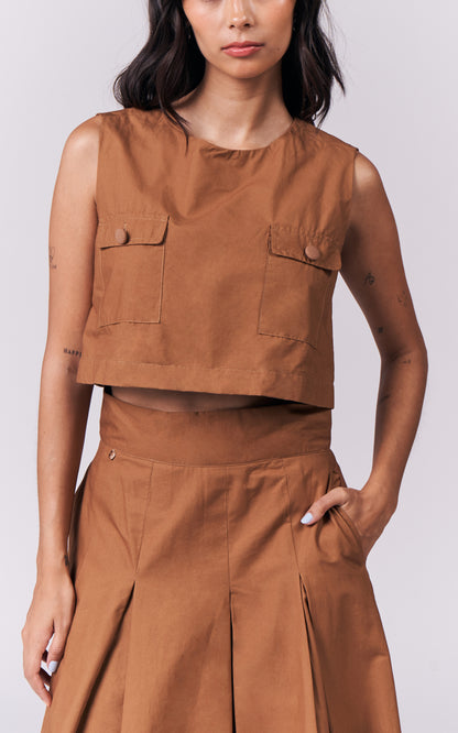 Ilise Sleeveless Top (Brown)