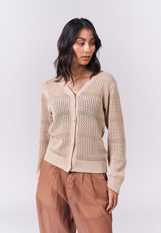 Irene Long Sleeve Jacket Top (Tan)