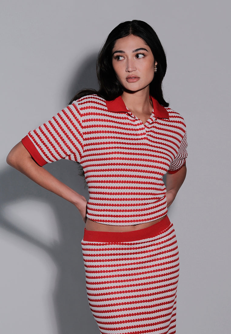 Holiday 2025 Irra Short Sleeve Top (Striped Red)