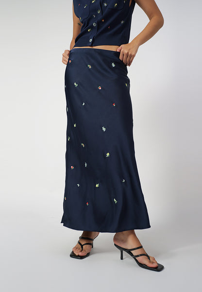 Raf Isabelle Skirt W/ Embro  (Navy)