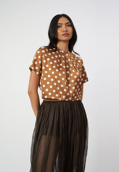 Raf Isabelle Short Sleeve Top( Polka Brown)