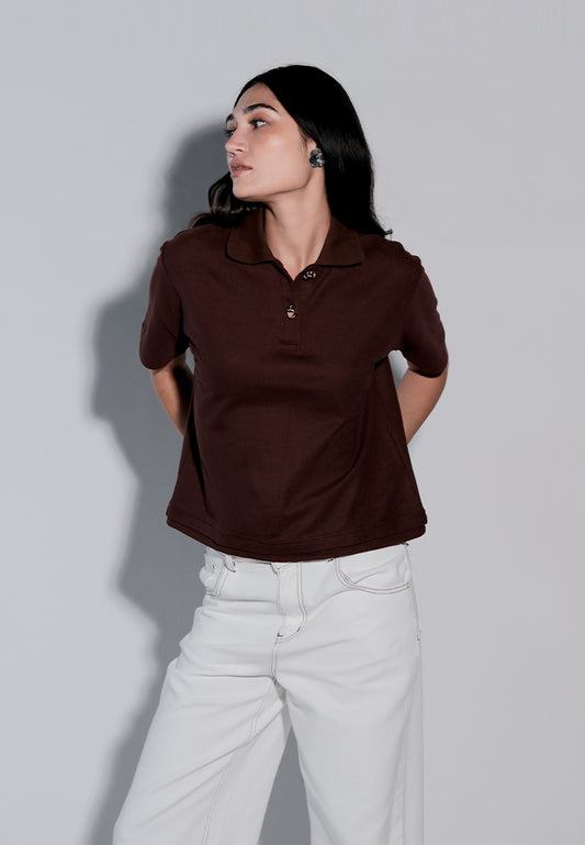 Holiday 2025 Isha Short Sleeve Sportshirt Top (Brown)