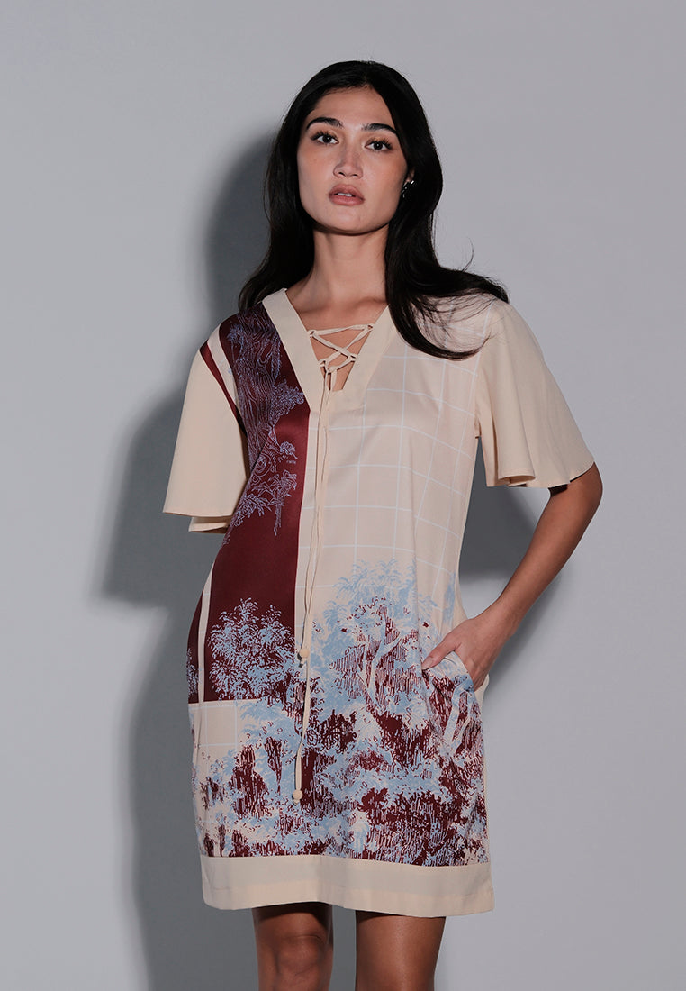 Islander Short Sleeve Dress (Printed Beige)