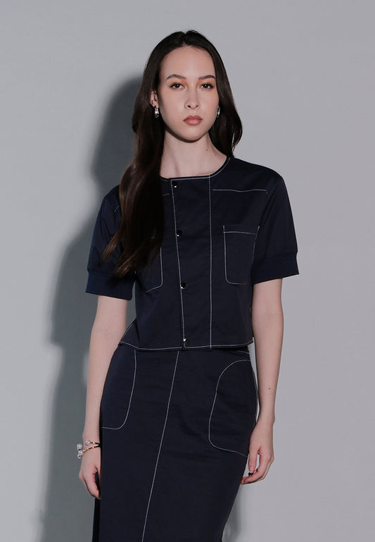 Holiday 2025 Ivette Short Sleeve Top(Navy)