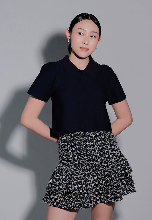 Holiday 2025 Ivorie Short Sleeve Top (Navy)