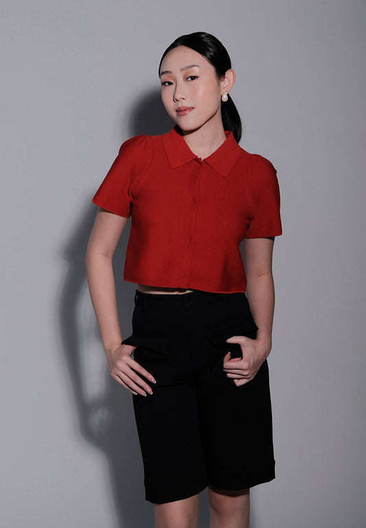 Holiday 2025 Ivorie Short Sleeve Top (Red)