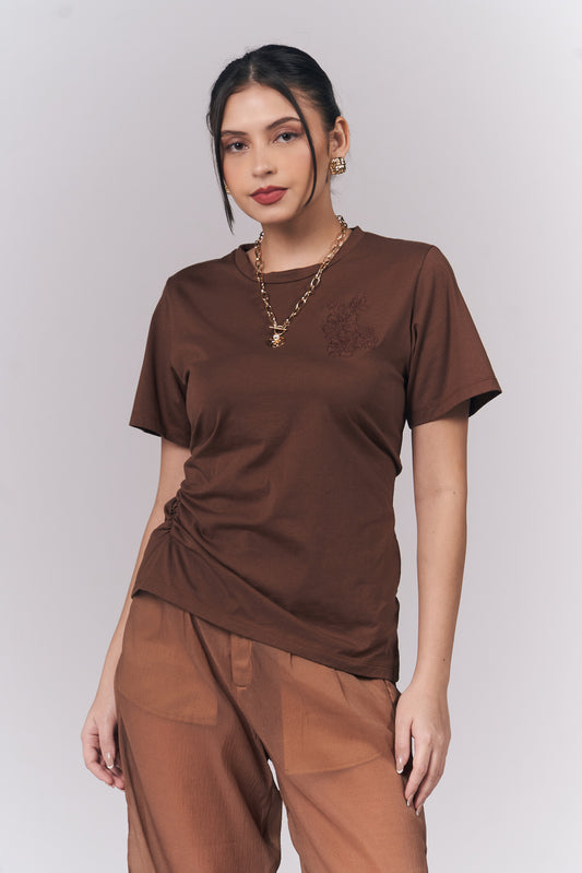 Jacey Short Sleeve Top (Brown)