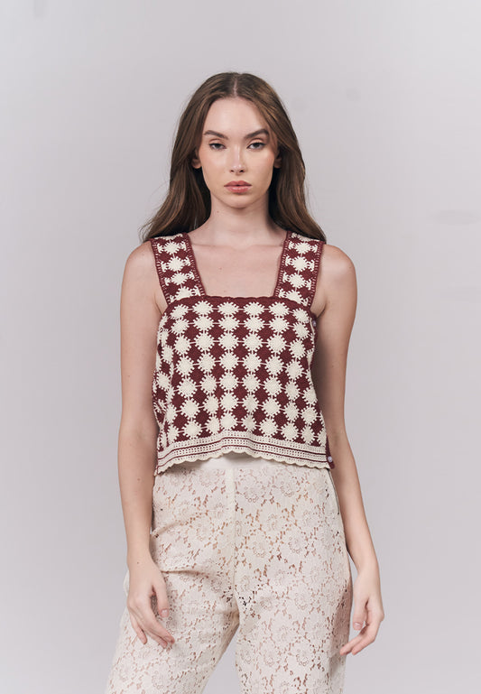 Jari Sleeveless Top (Red/Wht)