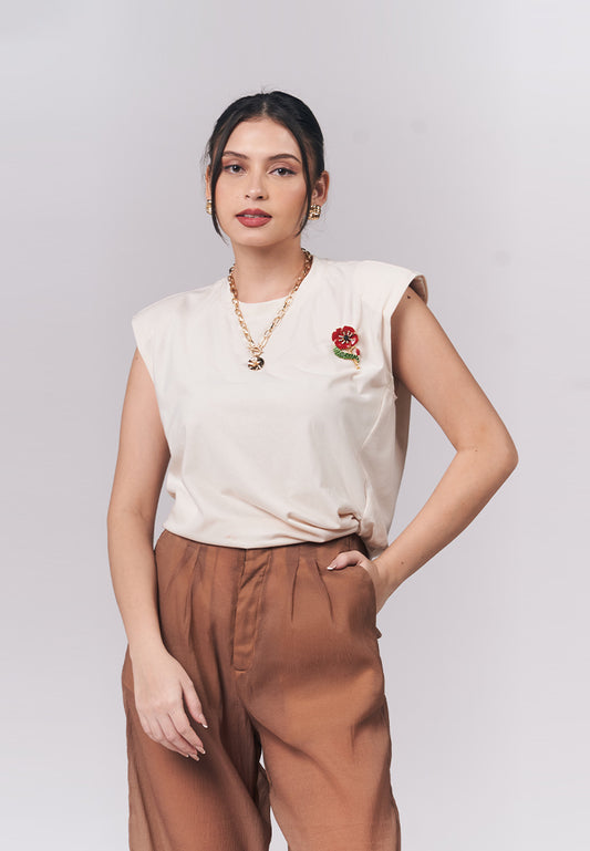 Jazzy Sleeveless Top (Off-white)