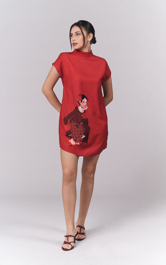 Joyous Short Sleeve Dress (Red)