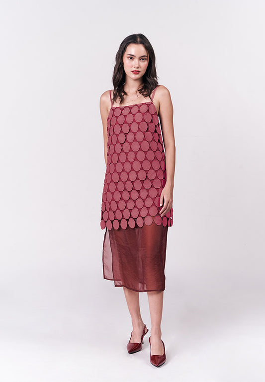 Holiday Dresses Lava Sleeveless 2-In-1 Dress (Burgundy)