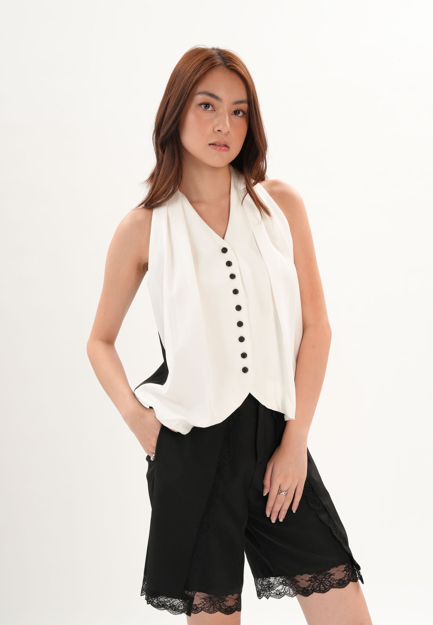 Archetype Refined Lucent Sleeveless Top (White/Black)