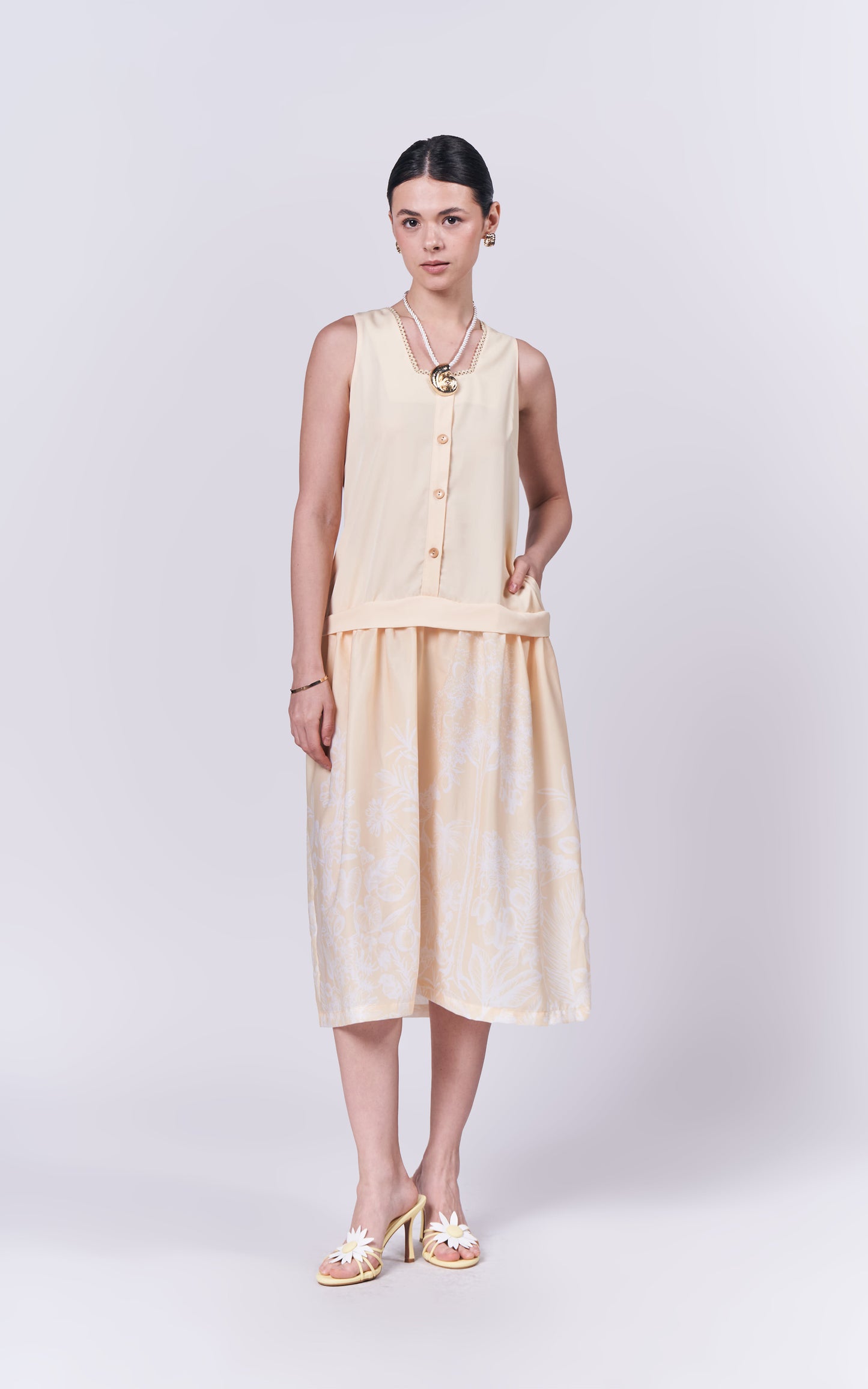 Summer Dresses 2025 Mango Sleeveless Dress (Yellow)