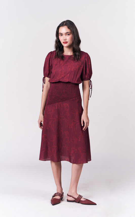 Merlot Short Sleeve Dress (Burgundy)