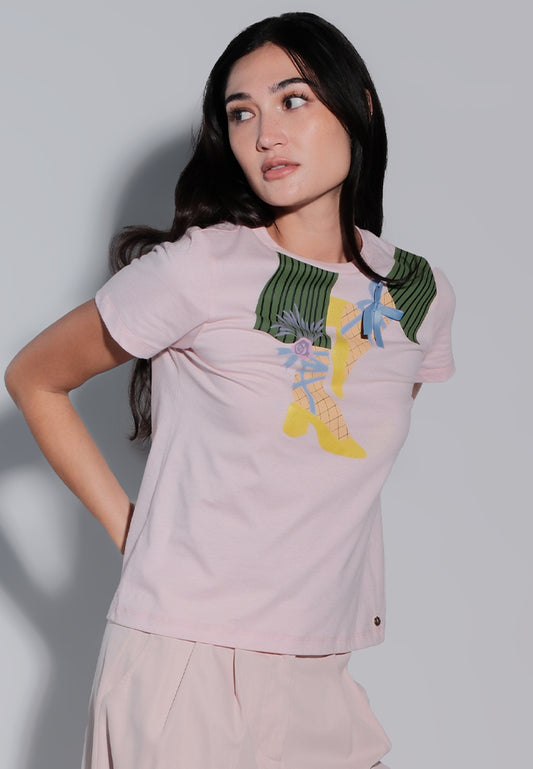Holiday Tees 2025 Mistletoe Short Sleeve Shirt Top (Pink)