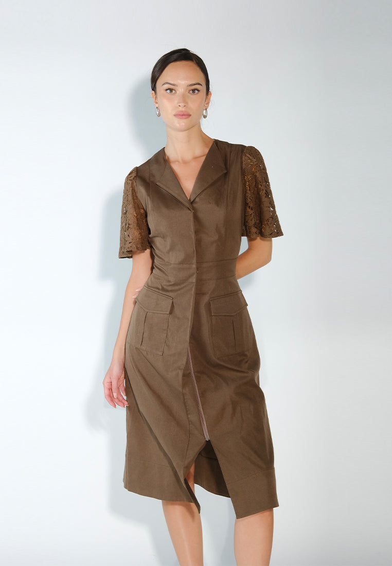 Sari- Sari Paoay Short Sleeve Dress (Brown)