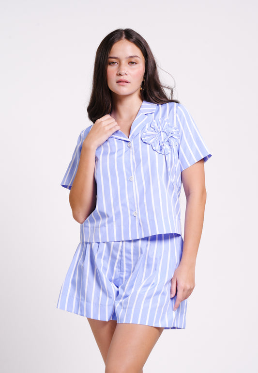 Archetype Summer Essentials Poppy Short Sleeve Top (Striped Blue)