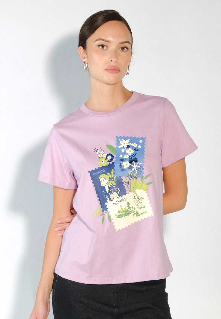 Culturatees Poskard Short Sleeve Shirt Top (Lilac)