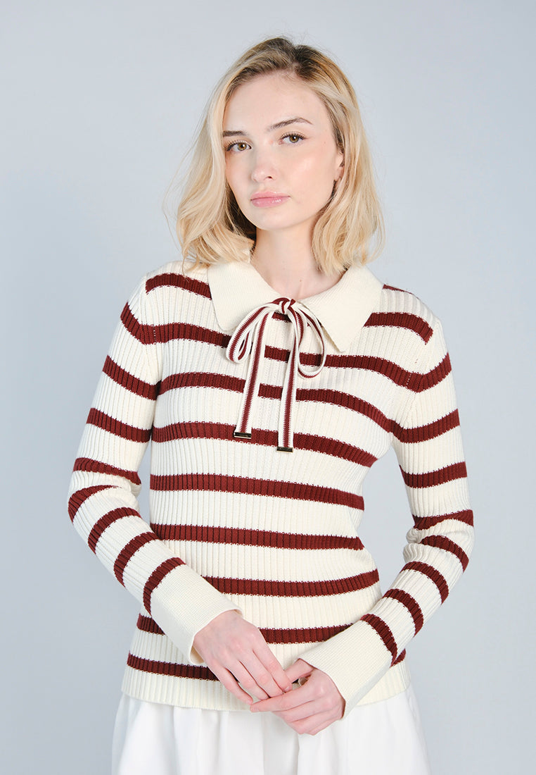 Raf Dara Long Sleeve Top (White/Rust)