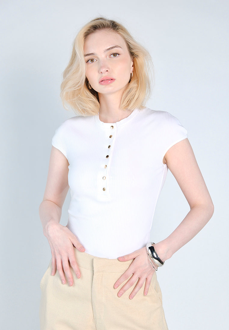 Raf Floyd Short Sleeve Bodysuit Top (White)