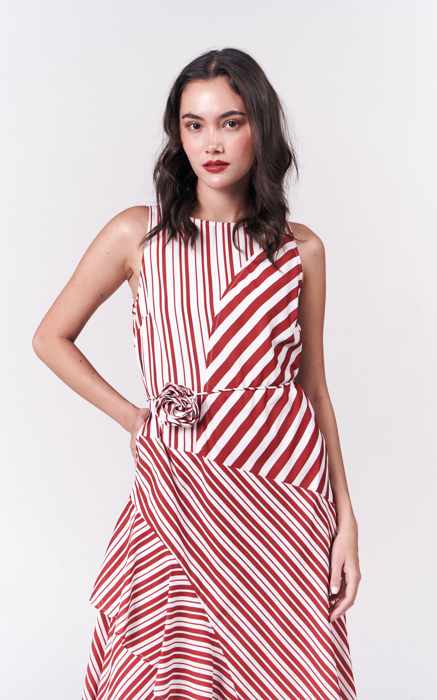 Holiday Dressess Rouge Sleeveless Dress (Red/Wht)