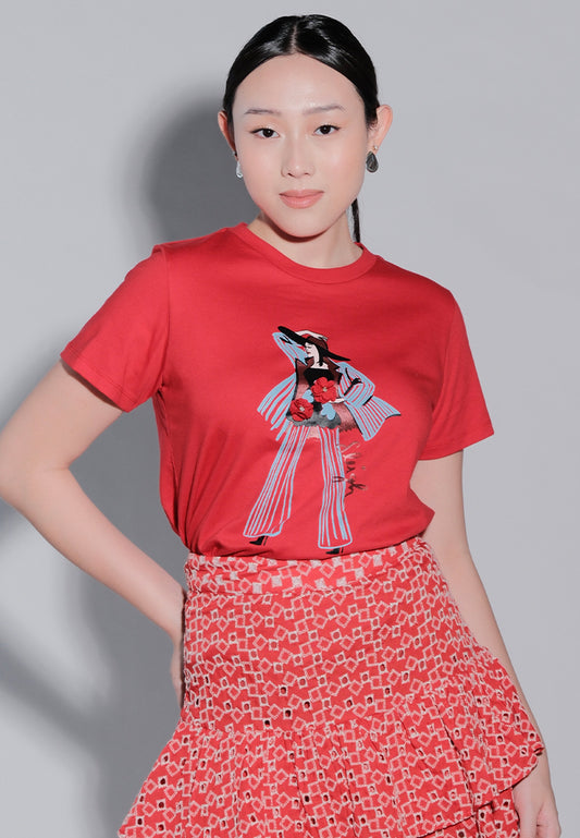 Holiday Tees 2025 Sleigh Short Sleeve Shirt Top (Red)