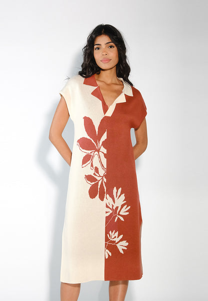 Sari- Sari Tagum Short Sleeve Dress (Cream/Rust)